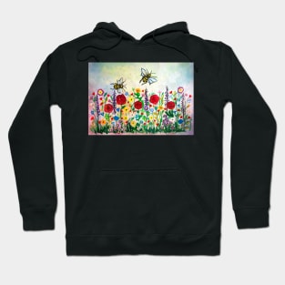 Summer meadow flowers and bees watercolor Hoodie